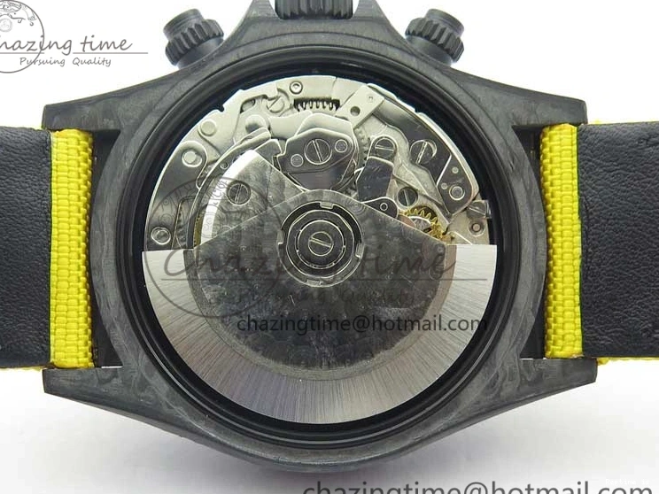 0102 Supportive Daytona DIW Carbon Case and Bezel Black Yellow Dial on Yellow Nylon Strap A 3220